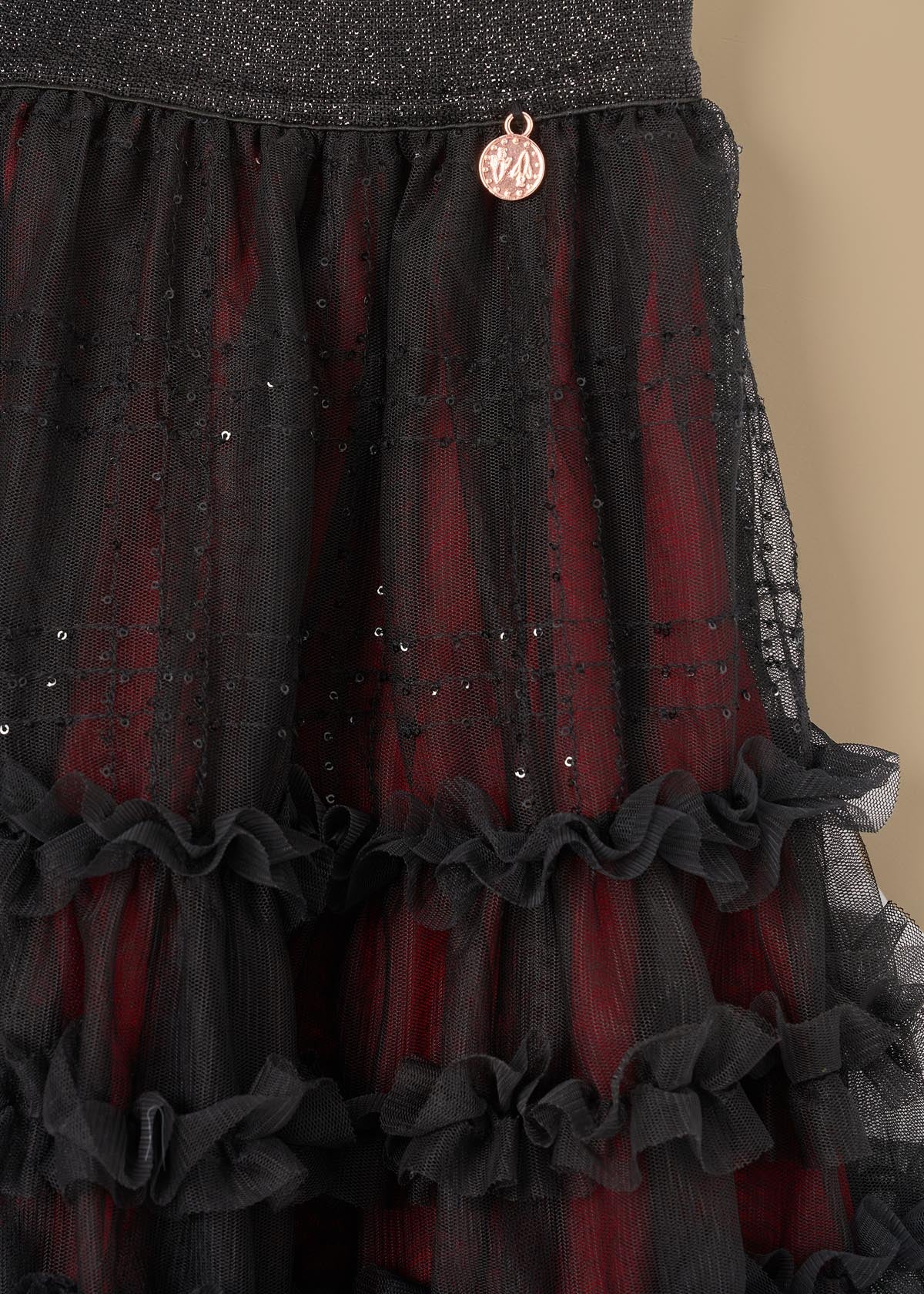 Darby Sequin Tartan Mesh Skirt