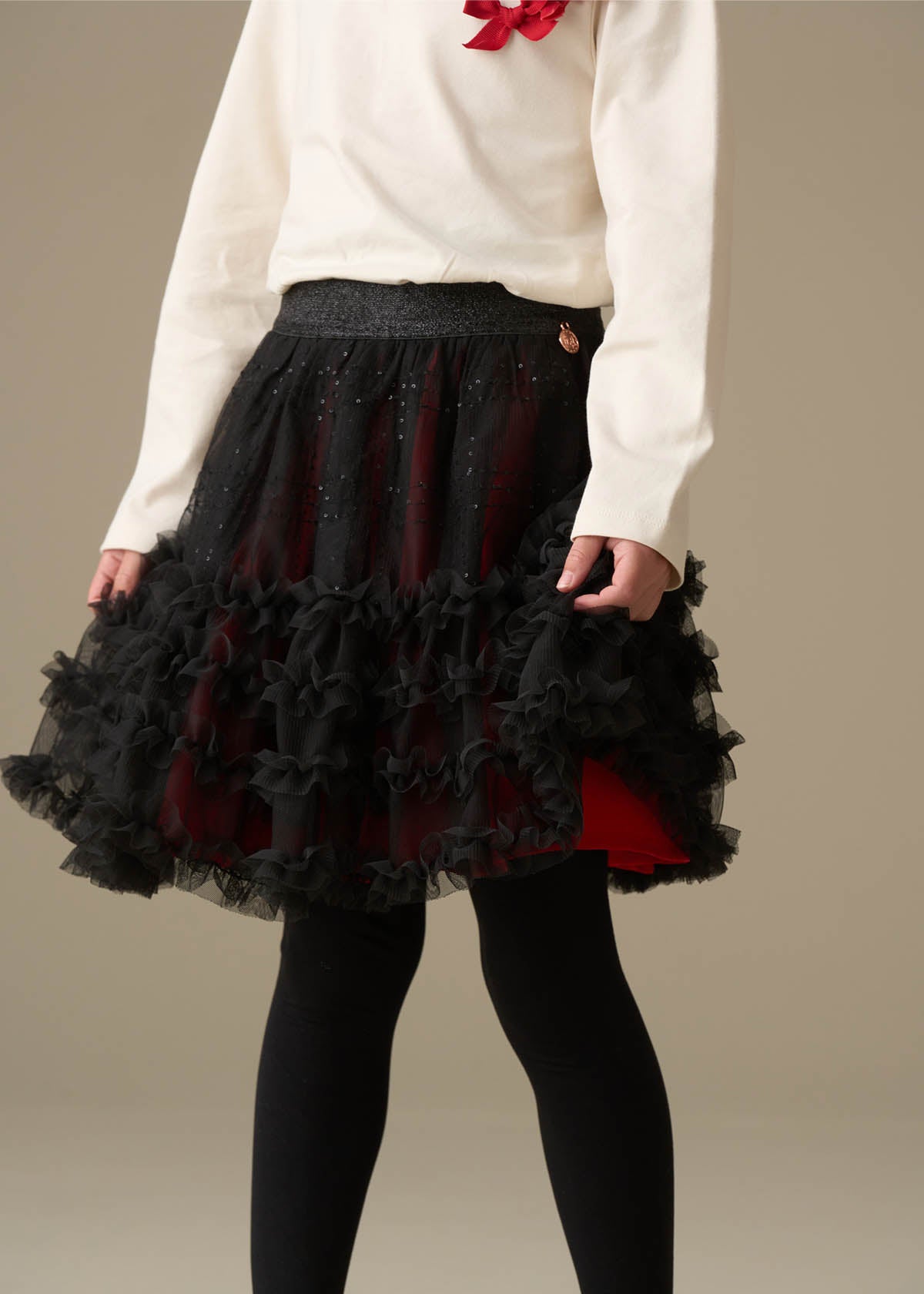 Darby Sequin Tartan Mesh Skirt