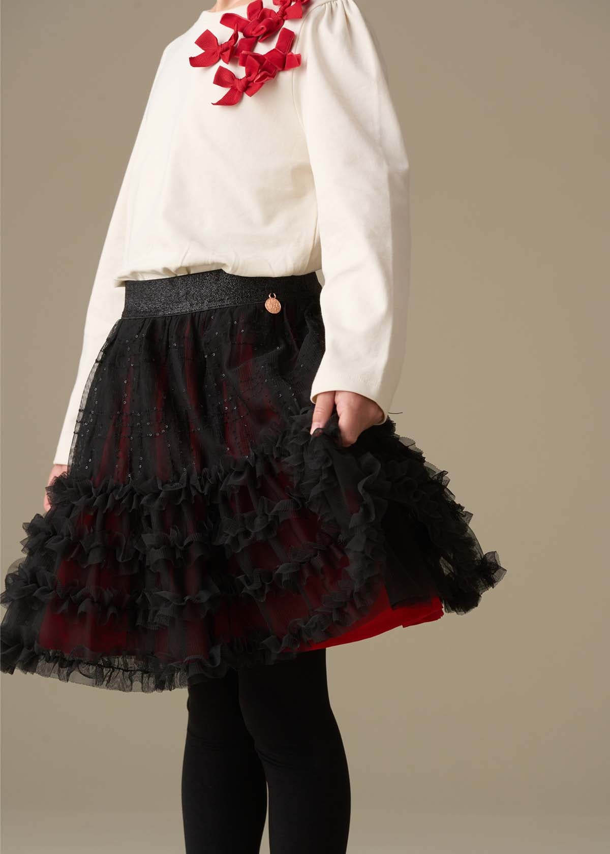 Darby Sequin Tartan Mesh Skirt