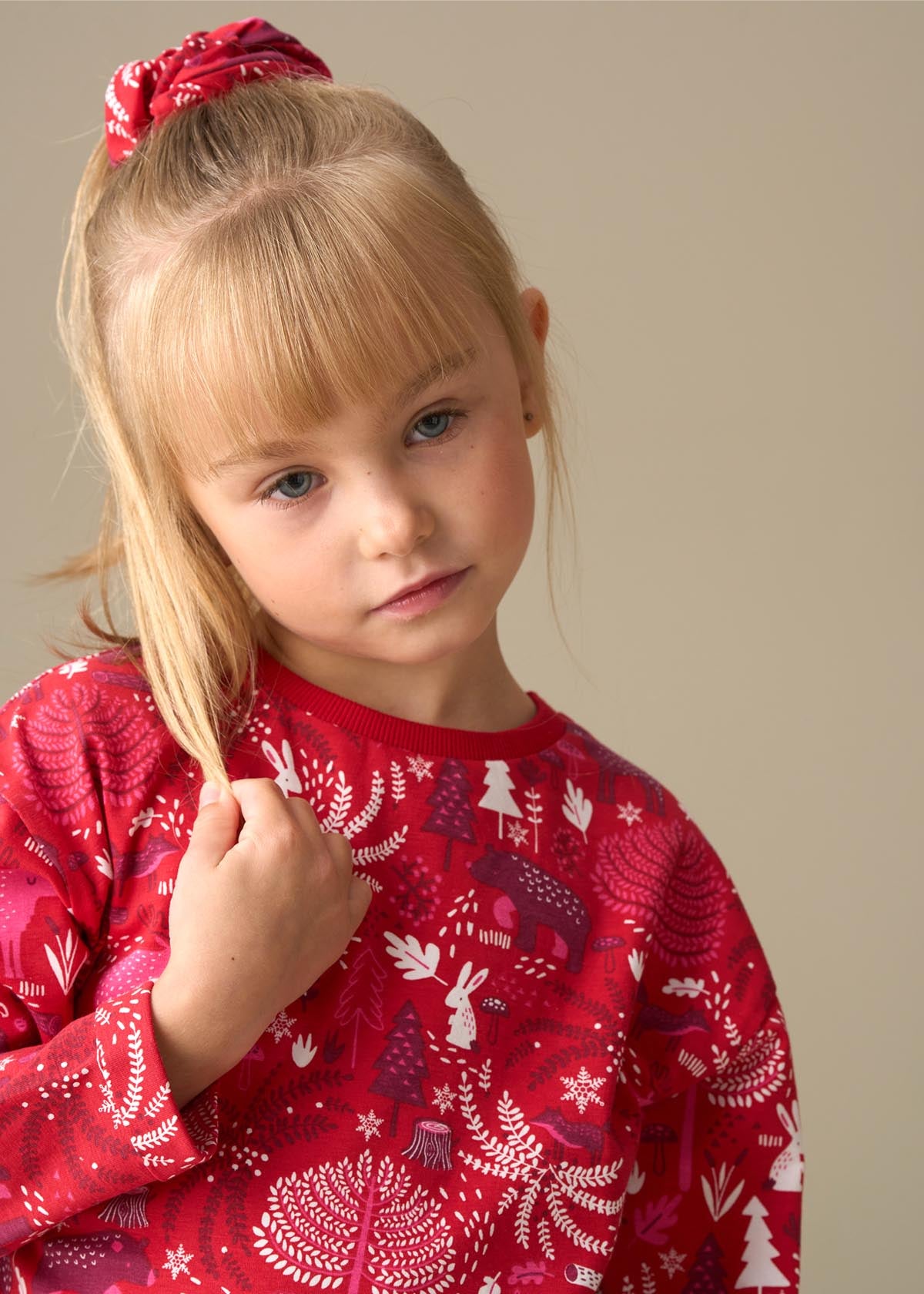 red girls scandi print pjs