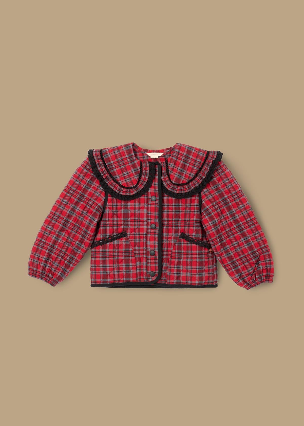 long sleeve girl red check collar jacket