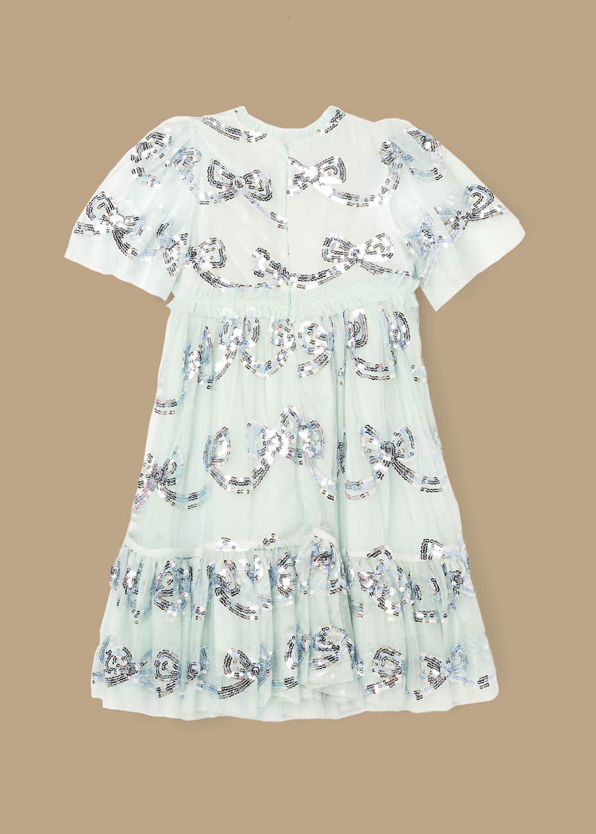 occasion mint sequin bow mesh dress