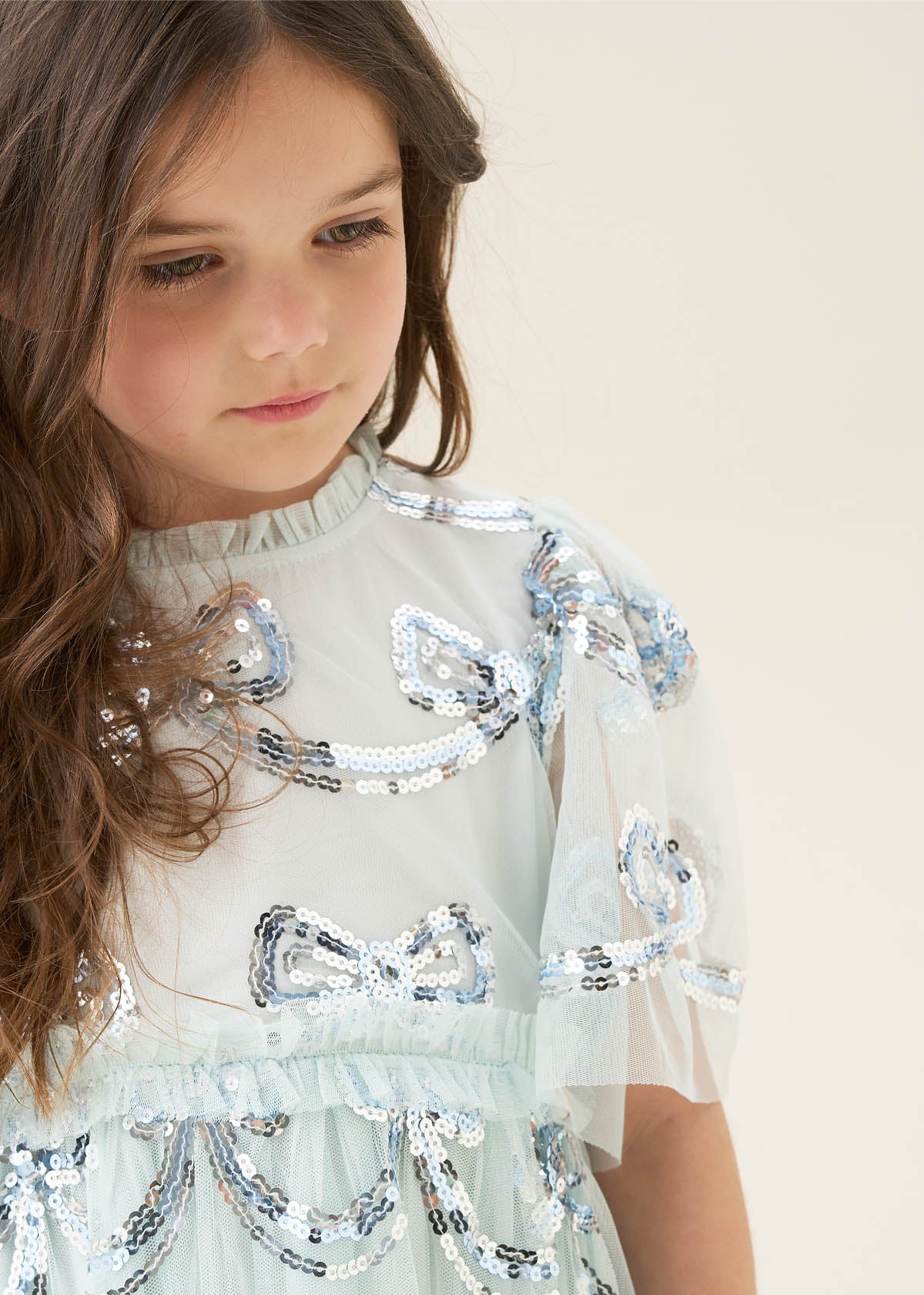 Delta Mint Sequin Bow Mesh Dress
