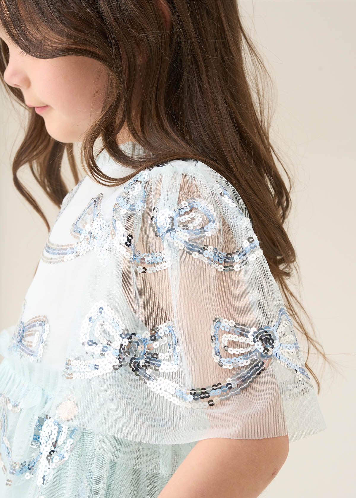 Delta Mint Sequin Bow Mesh Dress