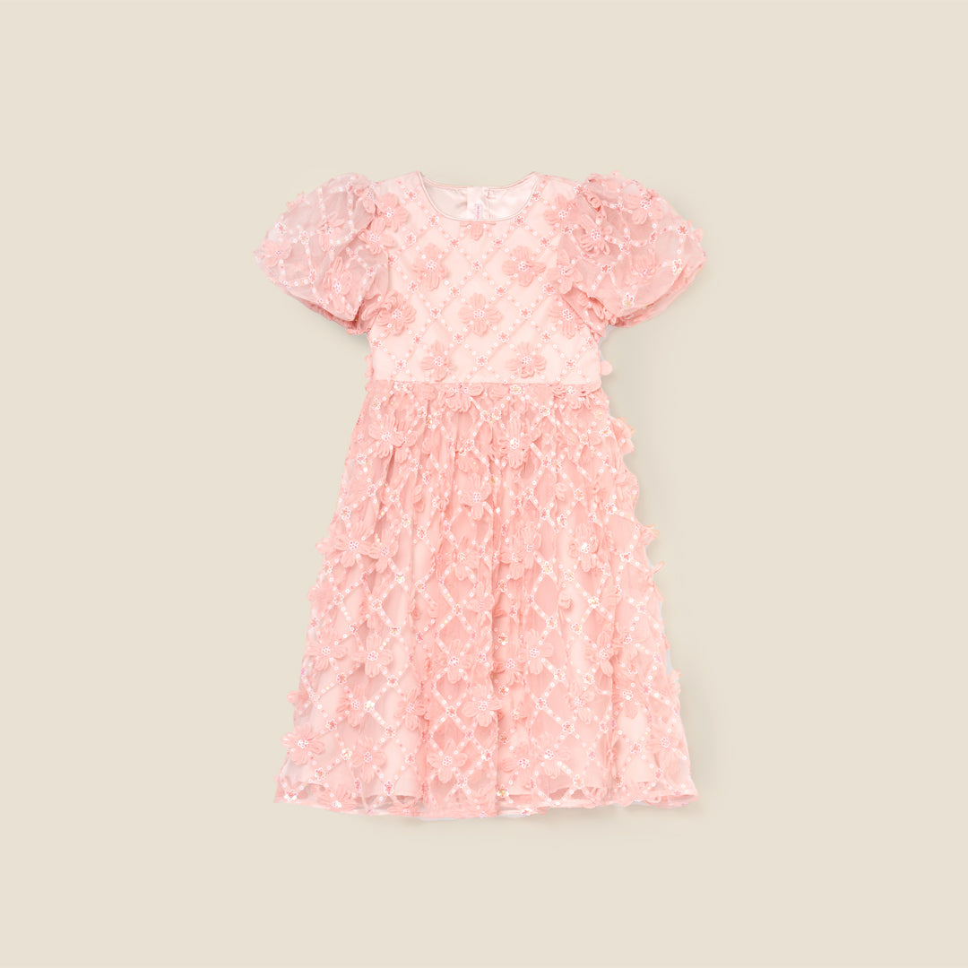 Francine Pink Embellished Puff Sleeve Dress