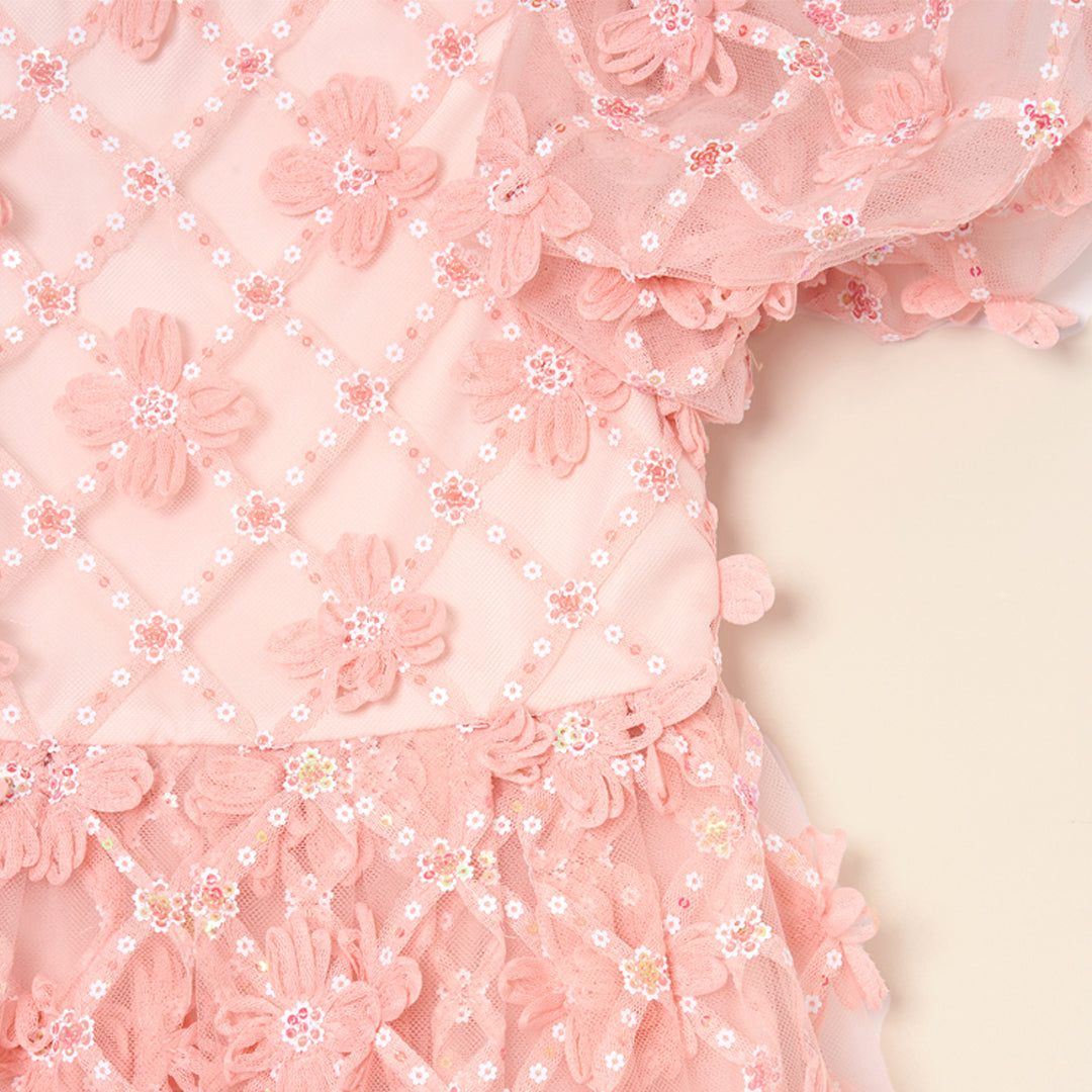 Francine Pink Embellished Puff Sleeve Dress