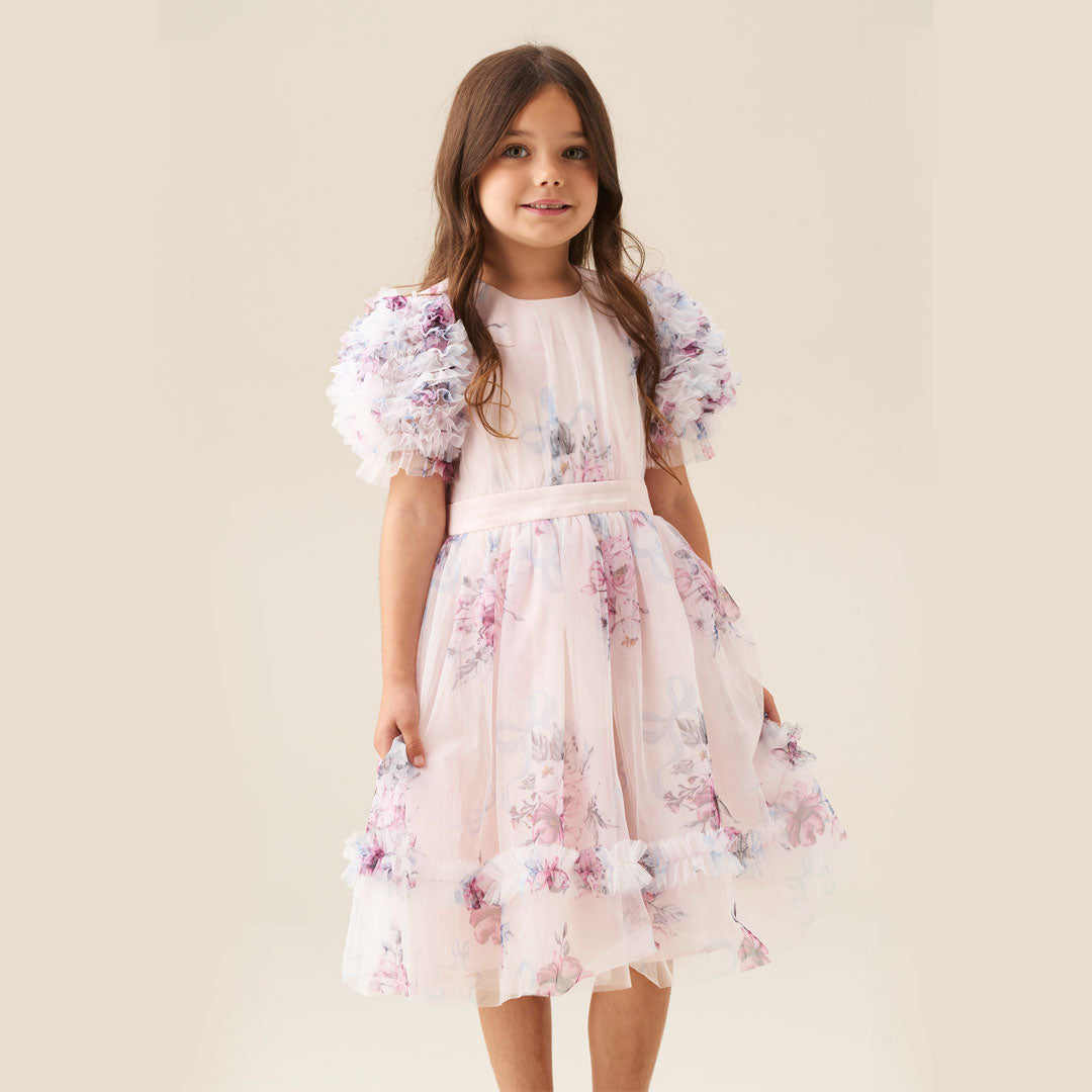 Florence Blush Pink Ruffle Sleeve Mesh Dress