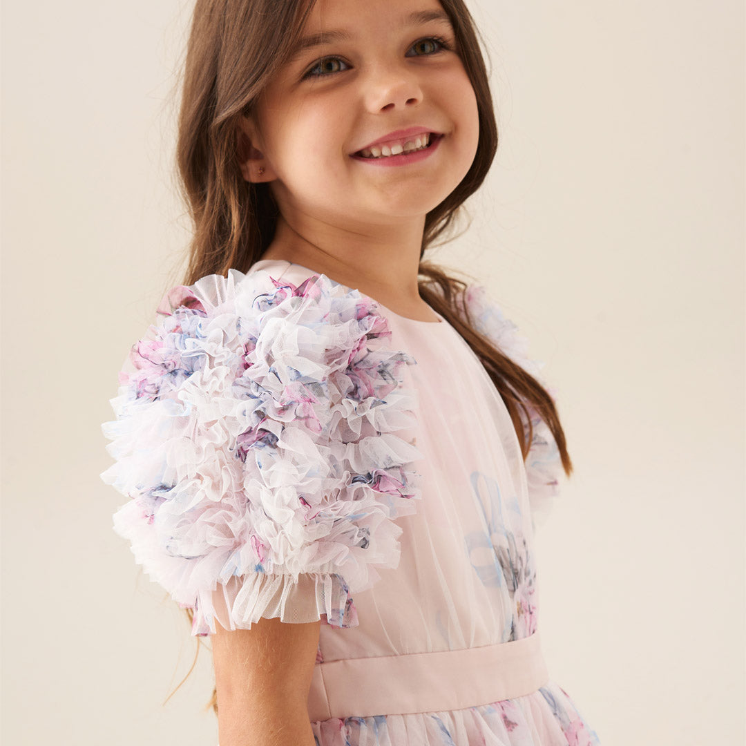 Florence Blush Pink Ruffle Sleeve Mesh Dress