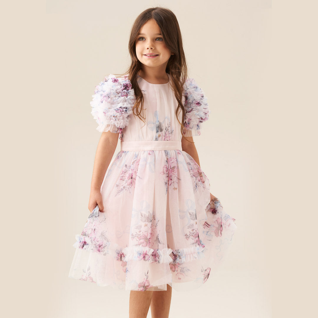 Florence Blush Pink Ruffle Sleeve Mesh Dress