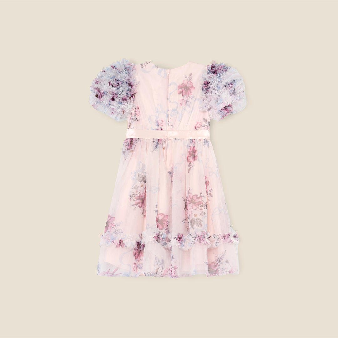 Florence Blush Pink Ruffle Sleeve Mesh Dress