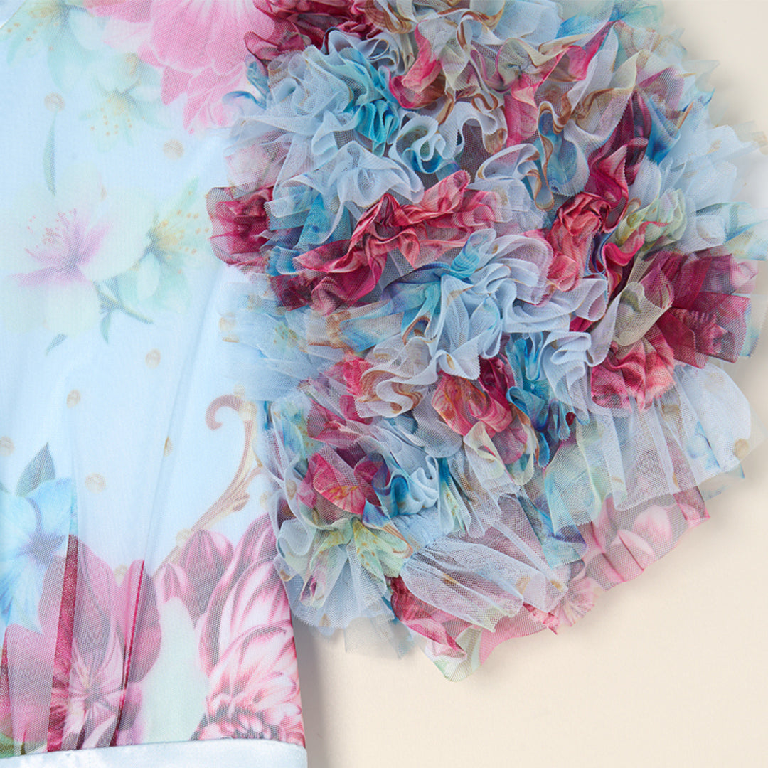 Florence Blue Ruffle Sleeve Mesh Dress