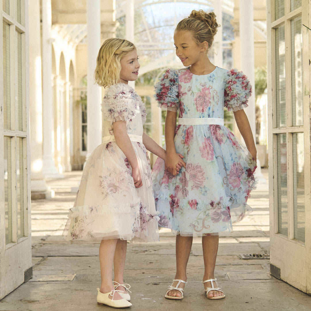 Florence Blue Ruffle Sleeve Mesh Dress