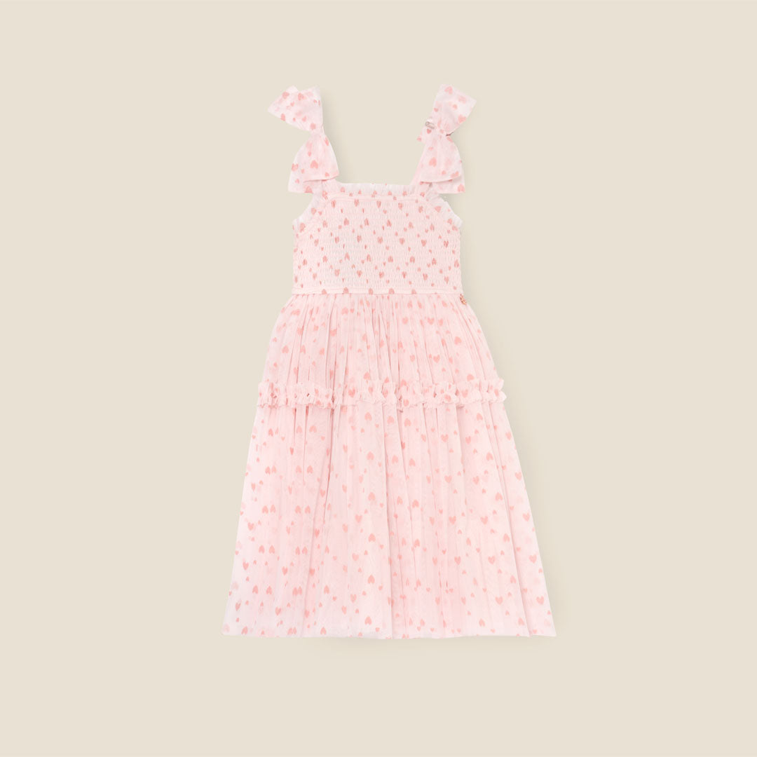 Vivi Heart Flock Tie Shoulder Mesh Dress