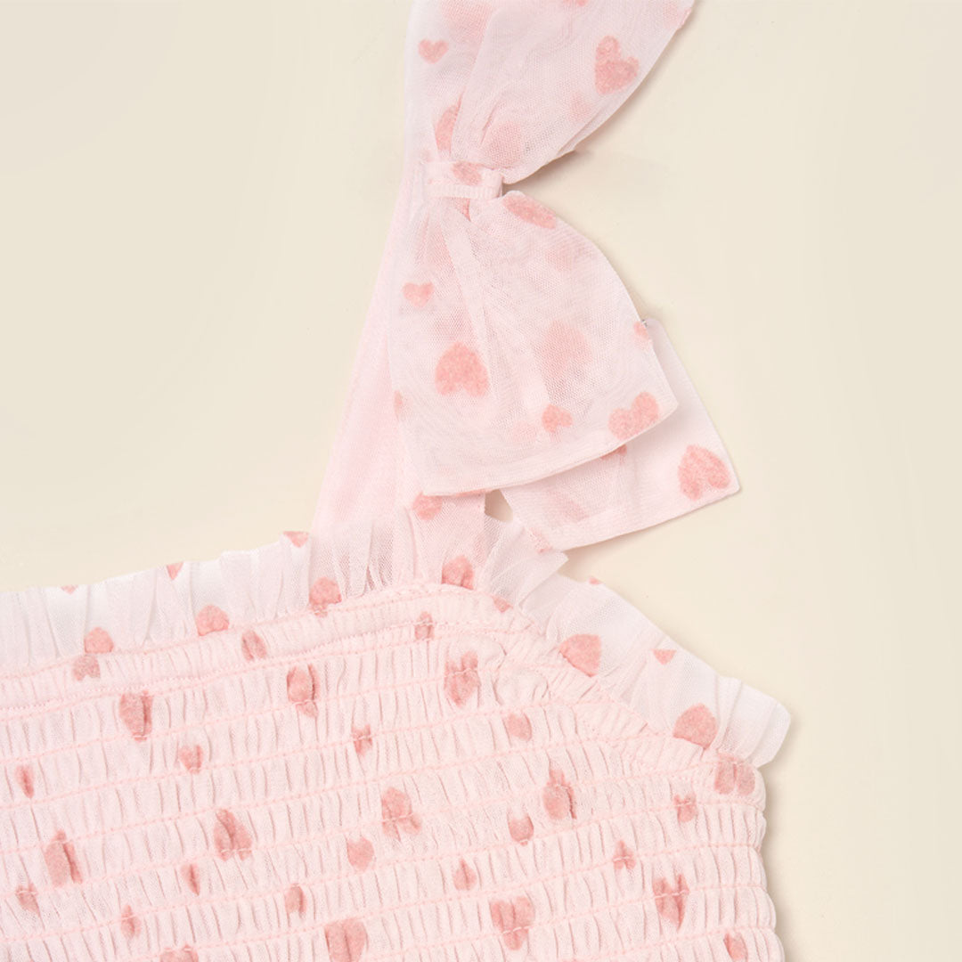 Vivi Heart Flock Tie Shoulder Mesh Dress