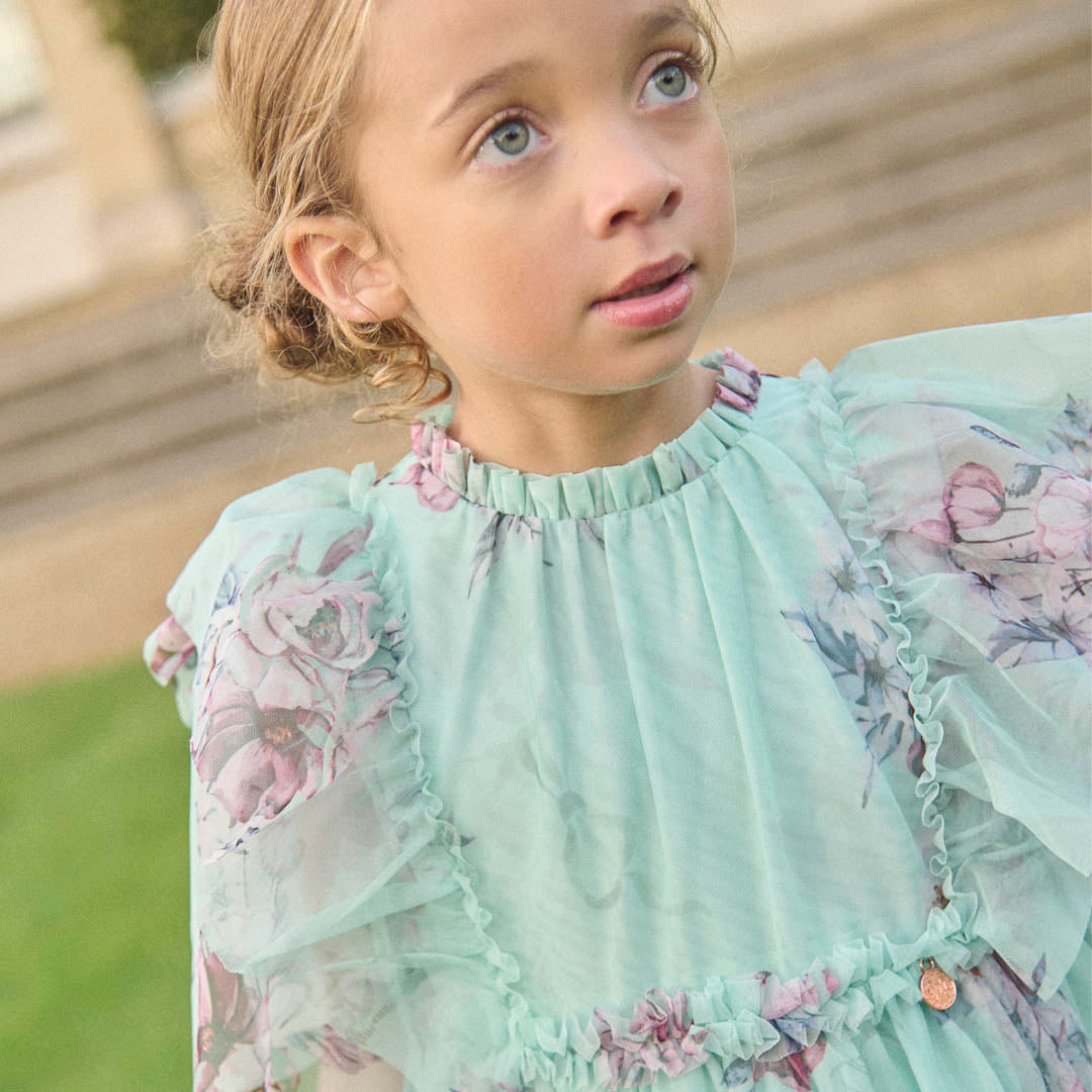 Rosa Mint Floral Mesh Dress