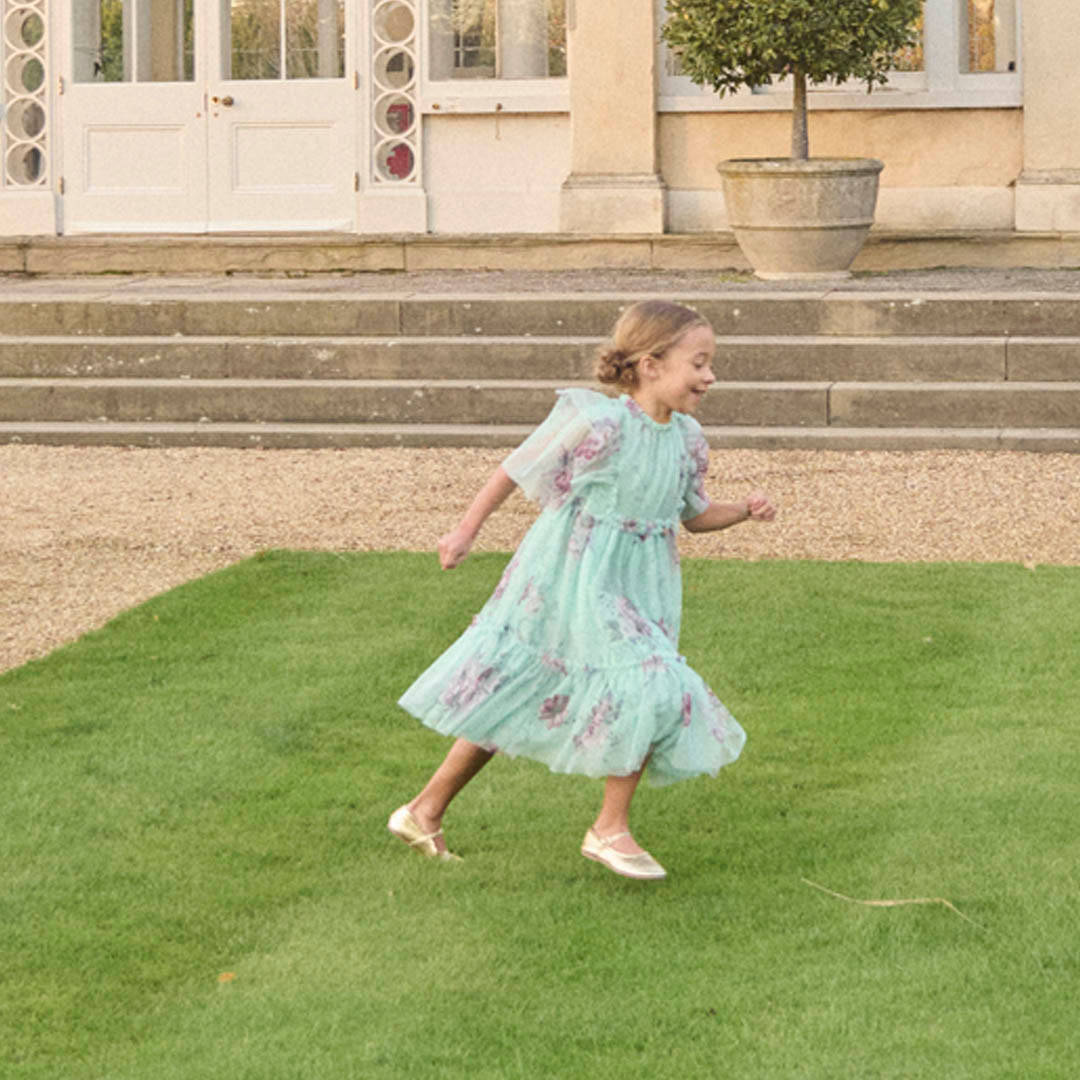 Rosa Mint Green Floral Mesh Dress
