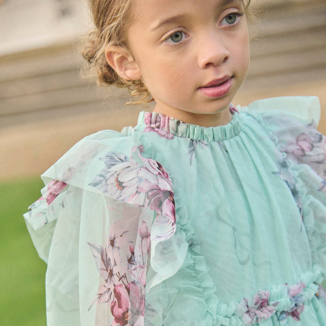 Rosa Mint Floral Mesh Dress