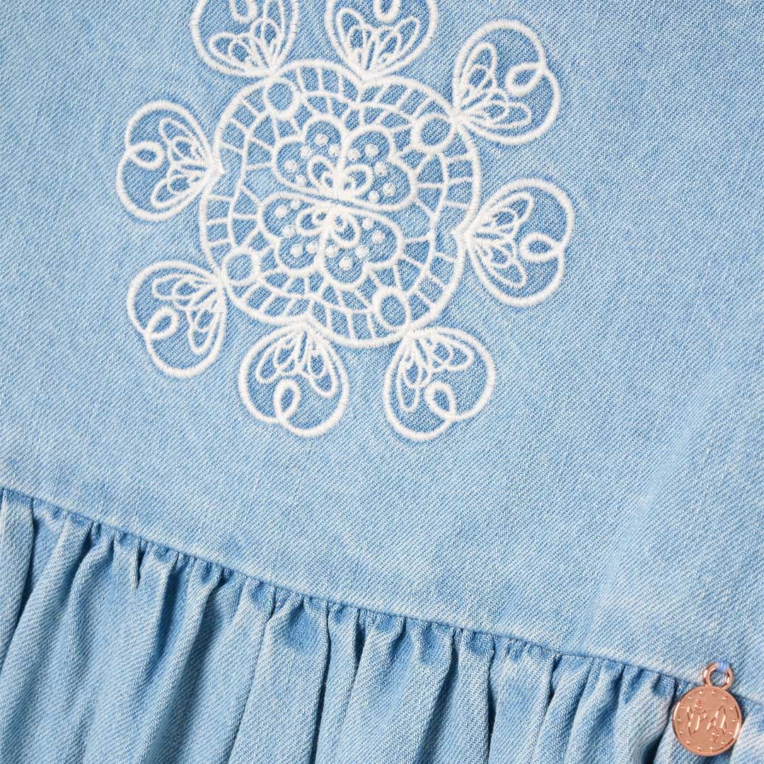 Reyna Denim Embroidered Swing Dress Blue