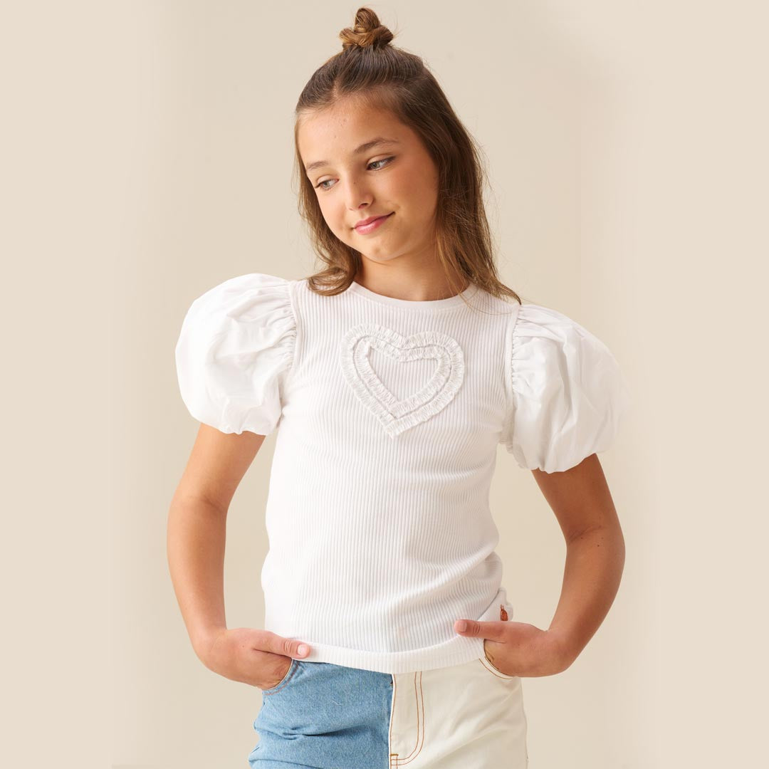 Eve Ruffle Heart Puff Sleeve Tee