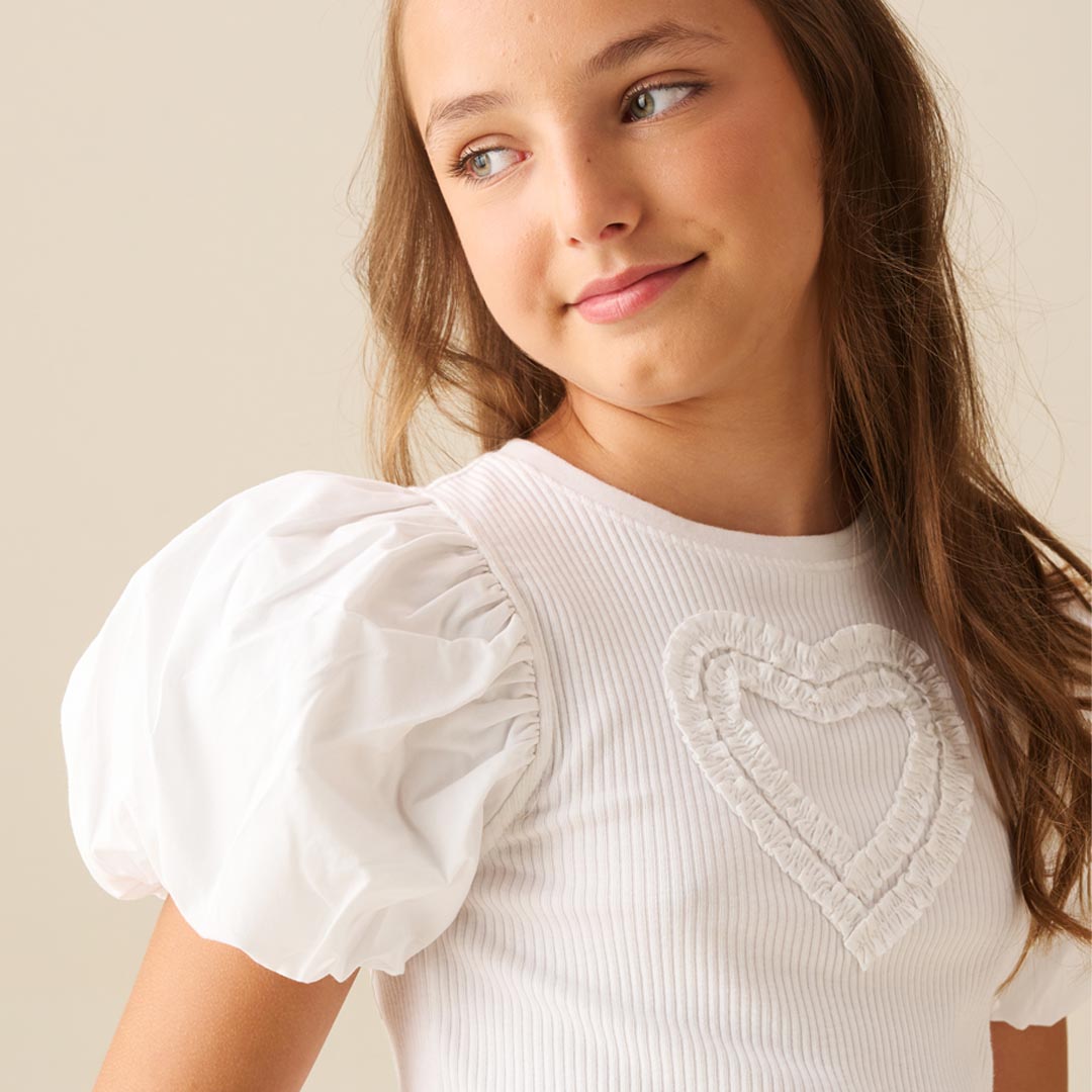 Eve Ruffle Heart Puff Sleeve Tee