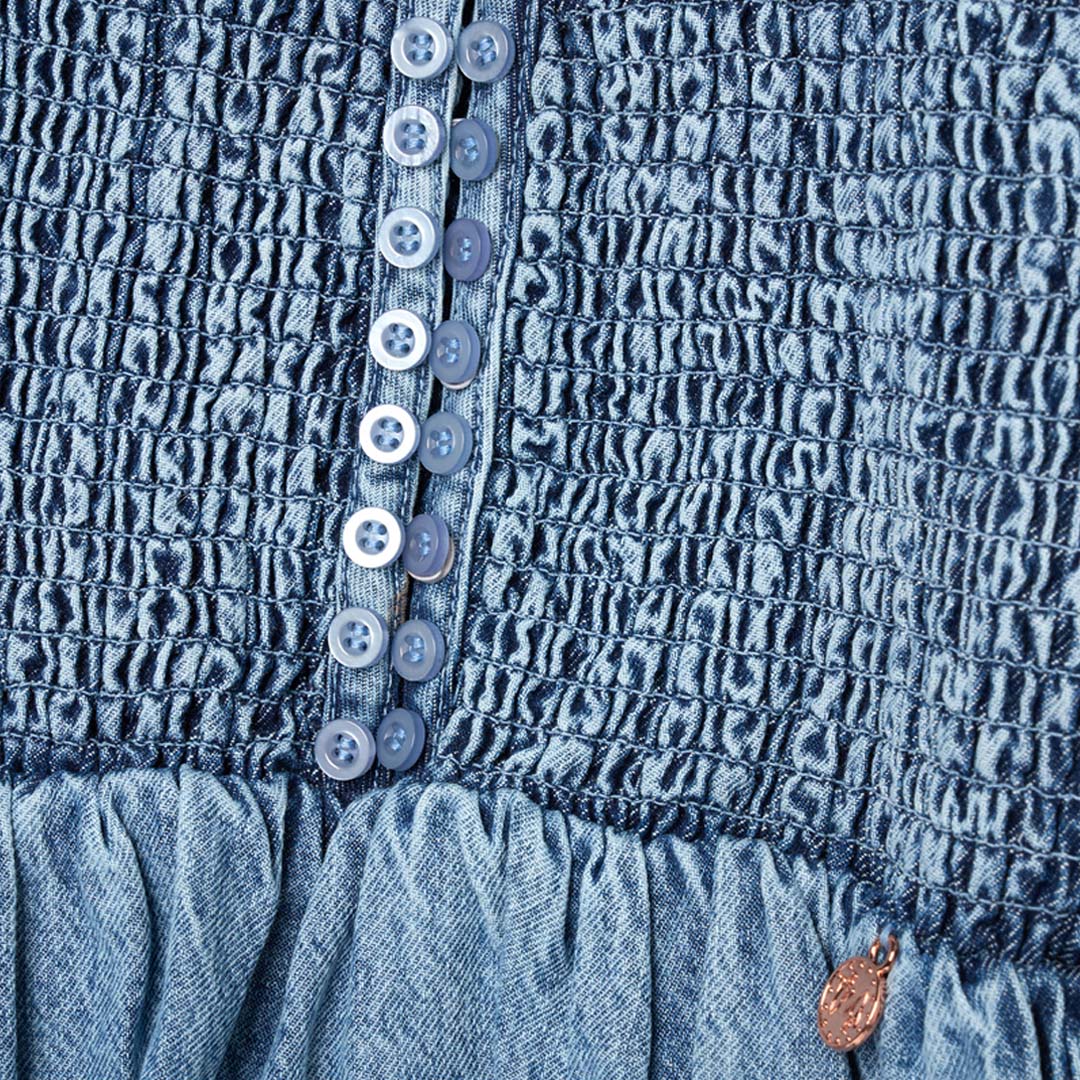 Orla Blue Peter Pan Collar Shirred Denim Blouse