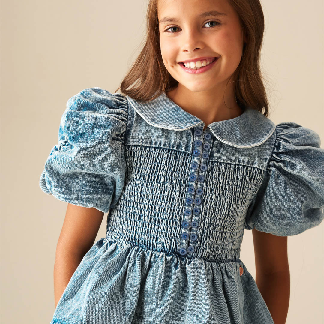 Orla Blue Peter Pan Collar Shirred Denim Blouse