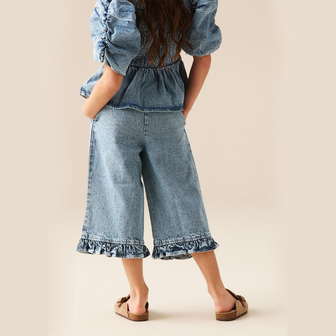 Orla Blue Denim Frill Hem Trousers
