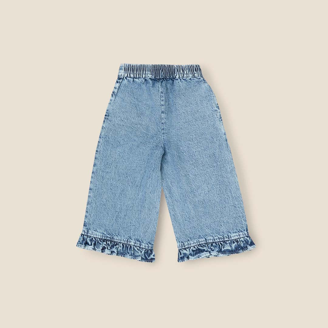Orla Blue Denim Frill Hem Trousers