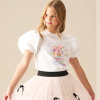 Ellen Placement Print Puff Sleeve T Shirt