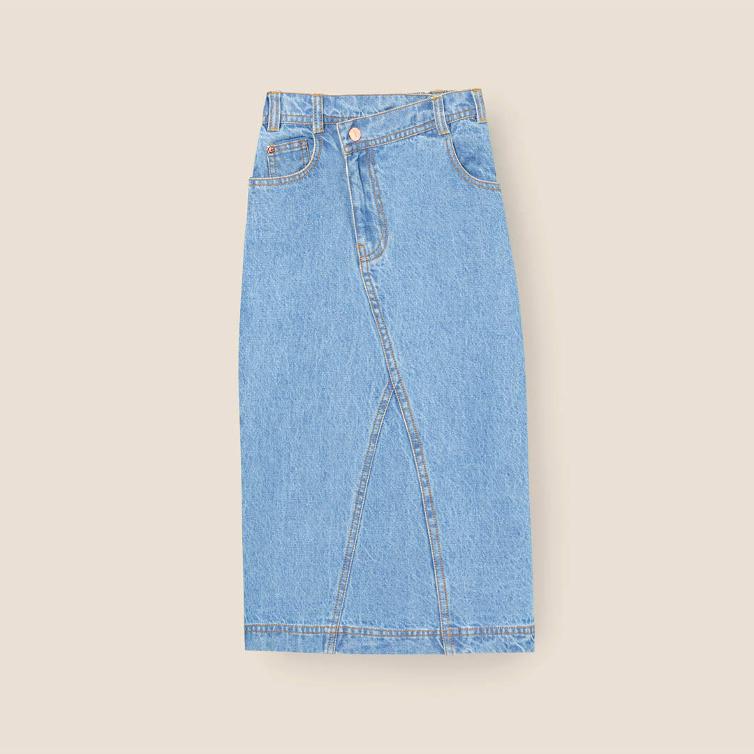 Kendal Asymmetric Waist Denim Midi Skirt - Angel & Rocket