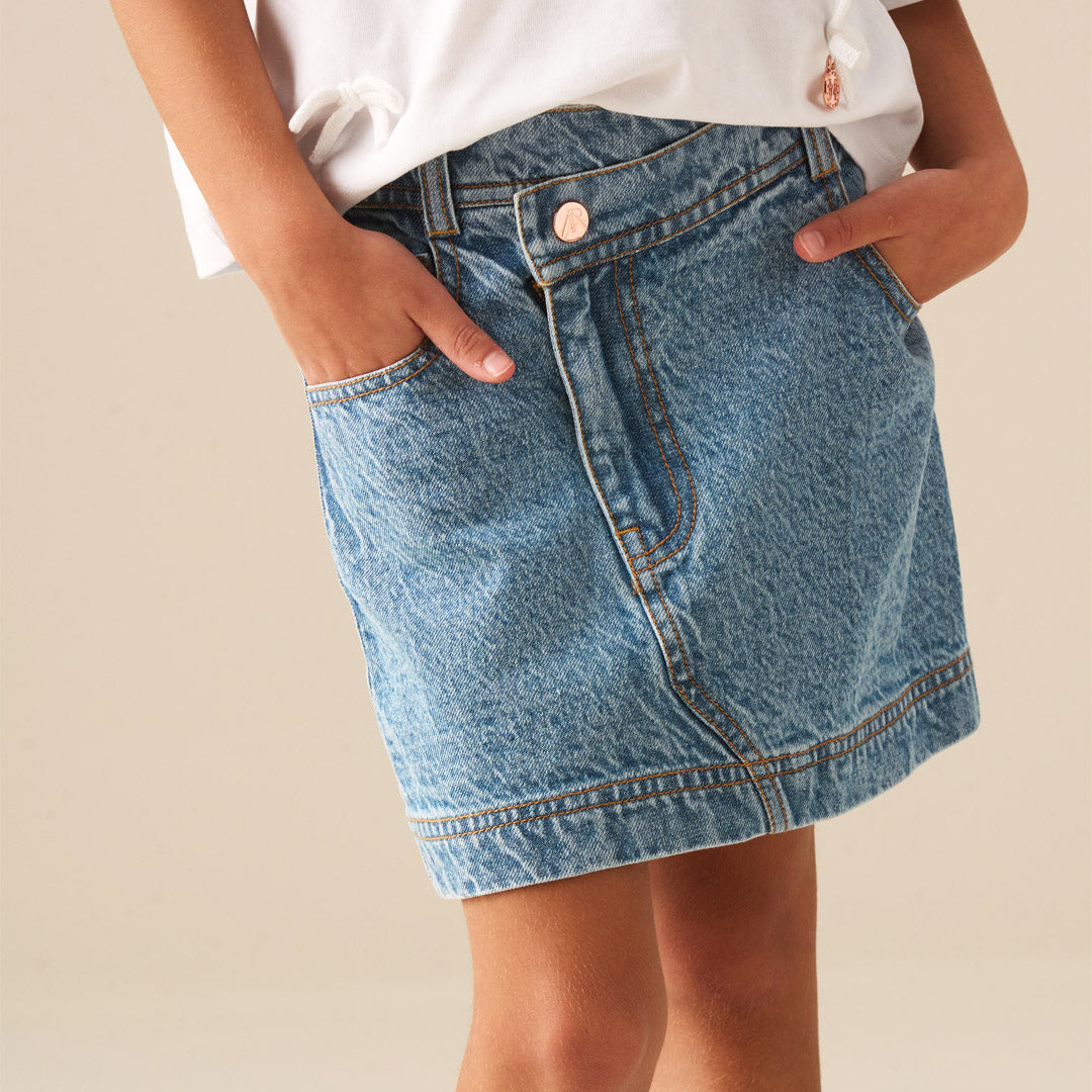 Kendal Aysmmetric Waist Denim Mini Skirt