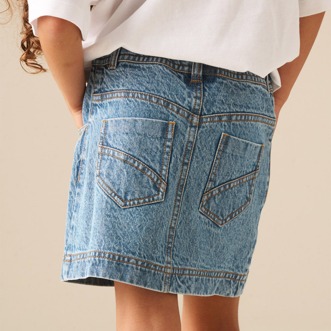 Kendal Aysmmetric Waist Denim Mini Skirt