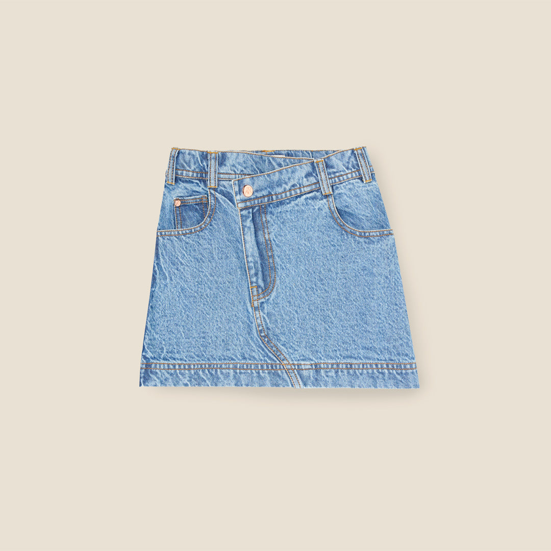 Kendal Aysmmetric Waist Denim Mini Skirt