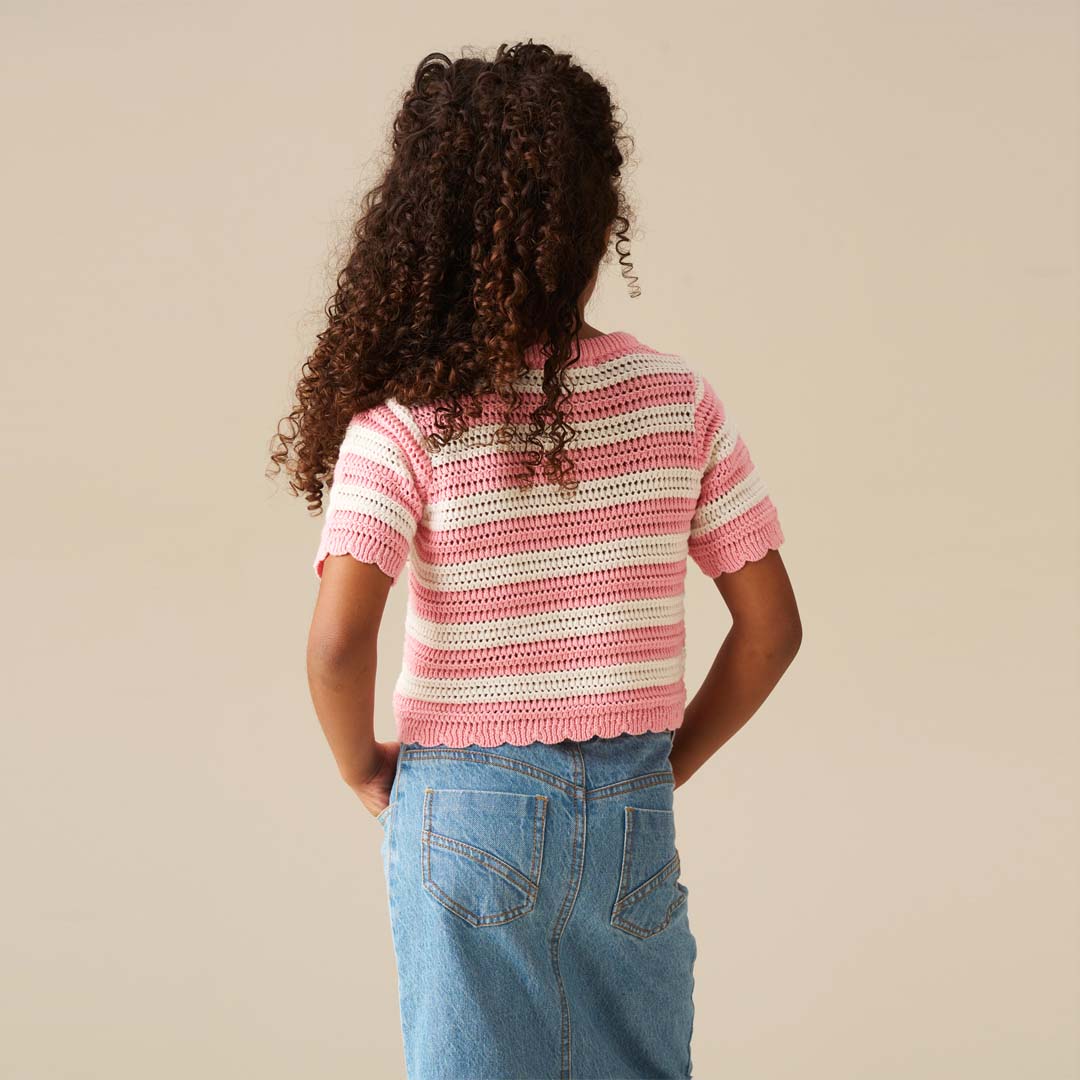 Meg Embroidered Heart Stripe Knit Top