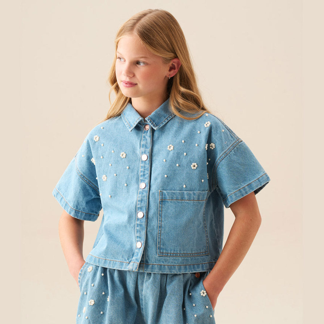 Zeta Boxy Embellished Denim Shirt