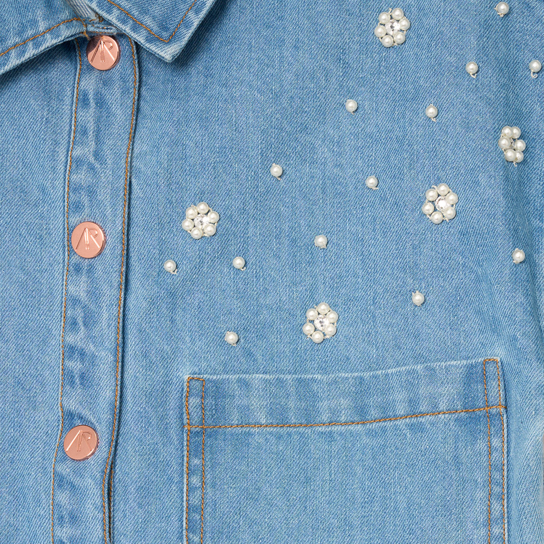 Zeta Boxy Embellished Denim Shirt