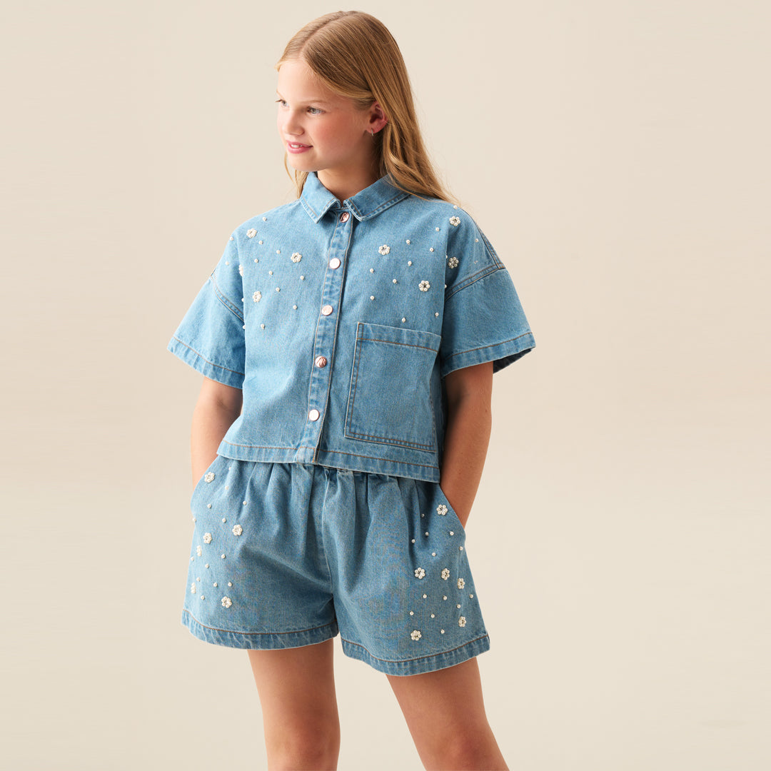 Zeta Embellished Denim Shorts