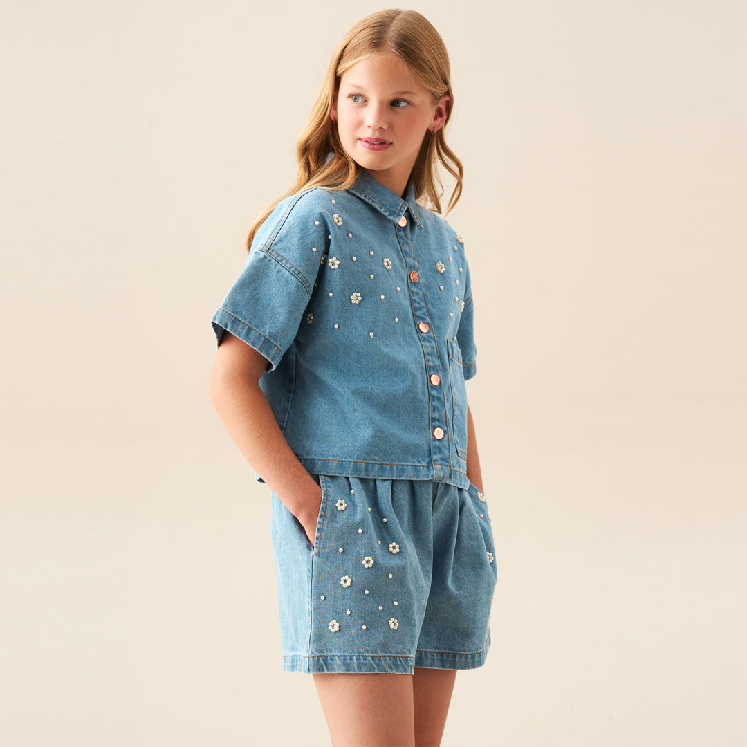 Zeta Embellished Denim Shorts