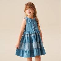 Hannah Tie Detail Tiered Denim Dress