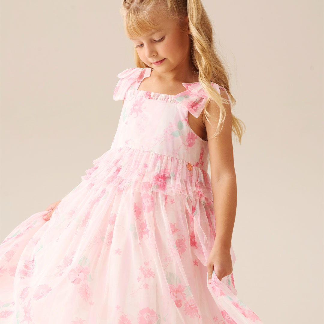 Mae Pink Floral Mesh Bow Strap Dress