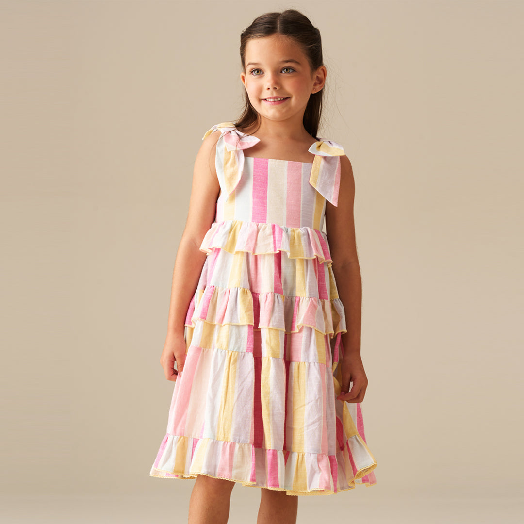 Nola Pastel Stripe Tiered Dress