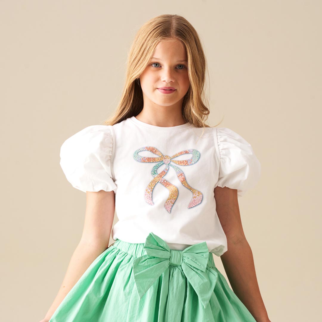 Elodie Sequin Bow Puff Sleeve Top