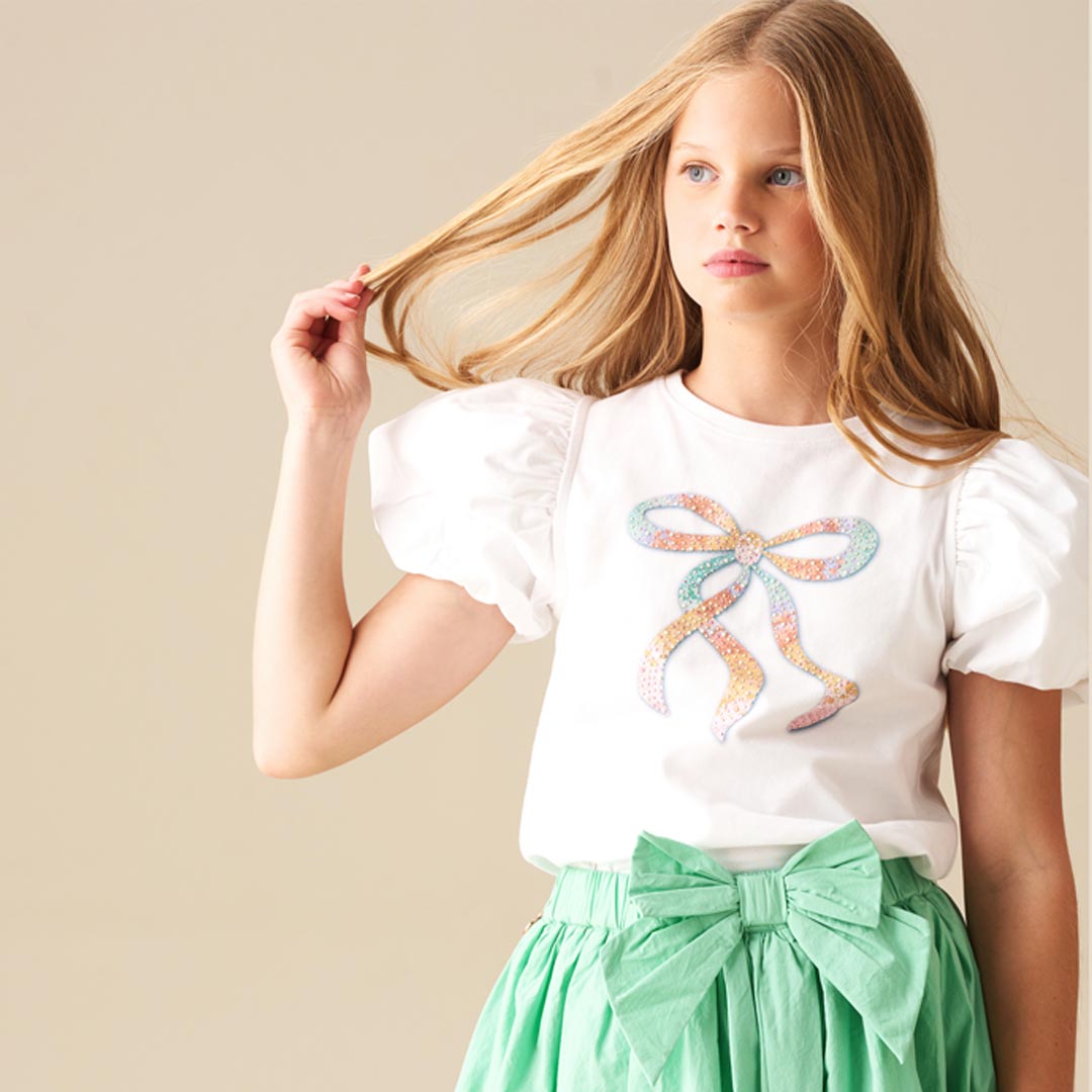 Elodie Sequin Bow Puff Sleeve Top