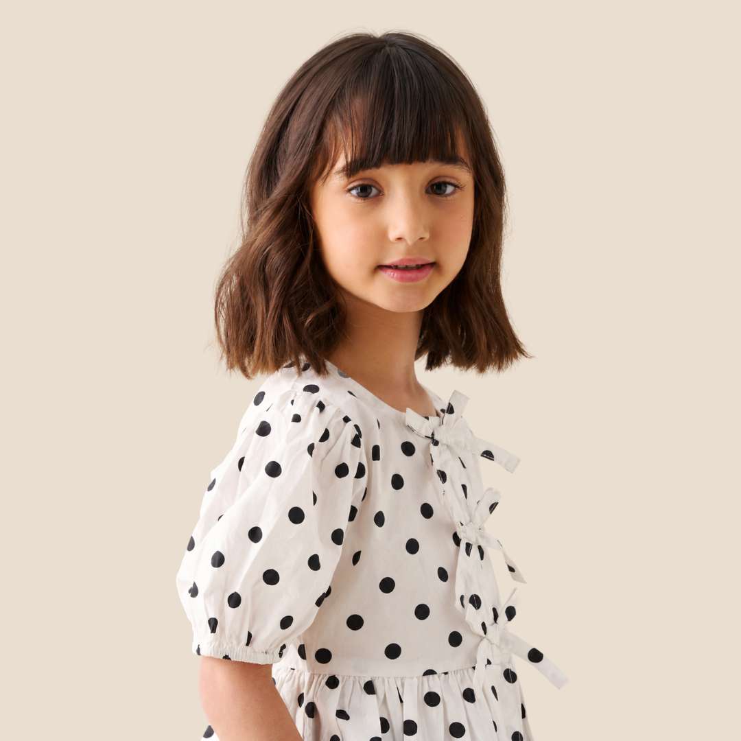 Amber Polka Dot Tie Front Top