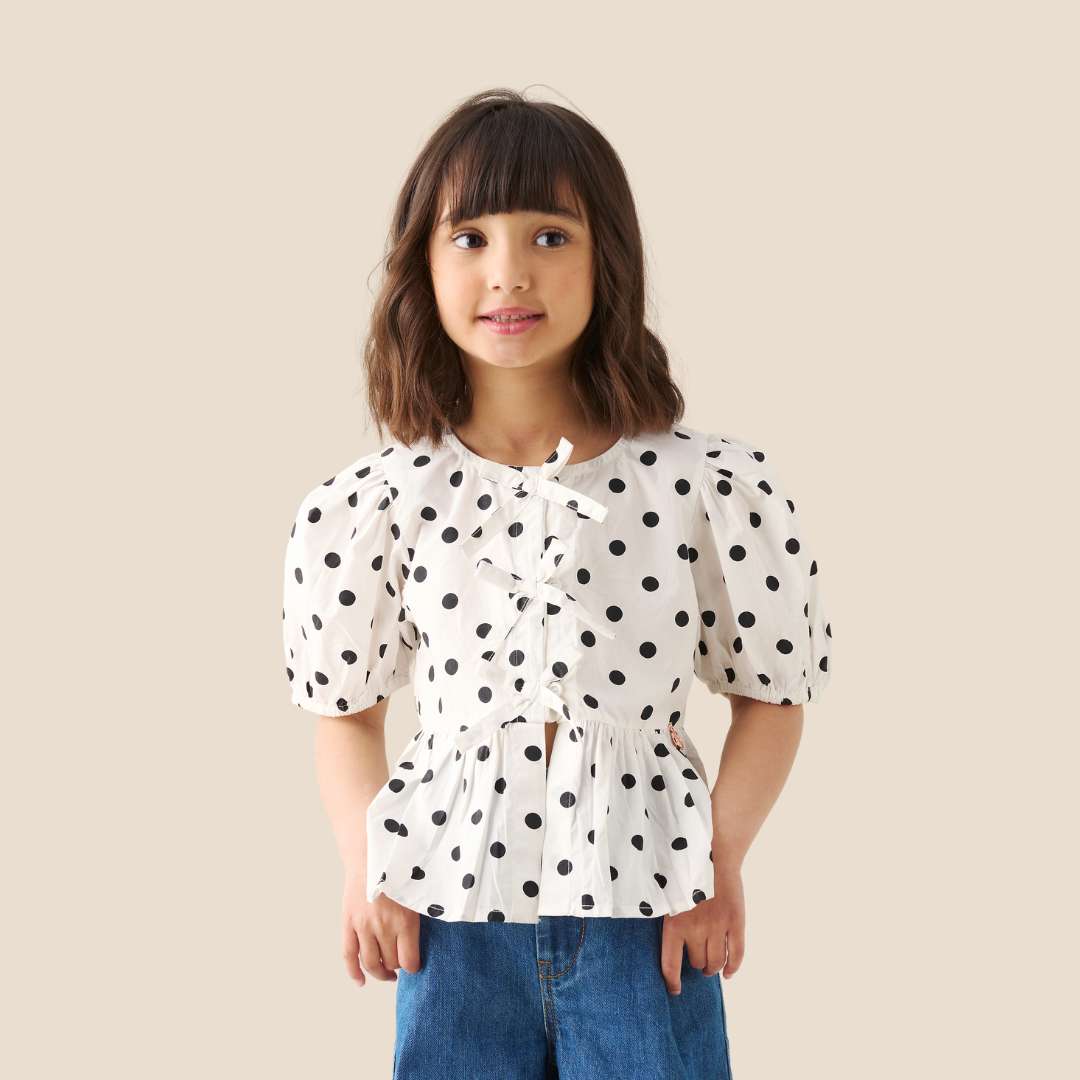 Amber Polka Dot Tie Front Top
