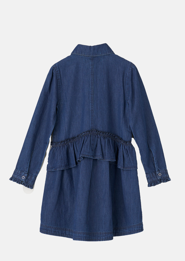 Girls Blue Cotton Peplum Shirt Dress