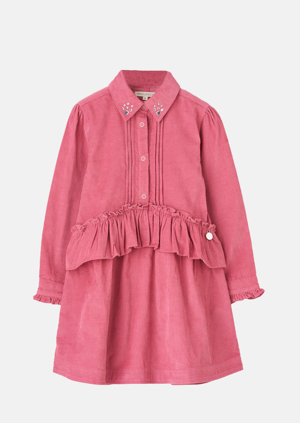 Girls Pink Cotton Peplum Shirt Dress