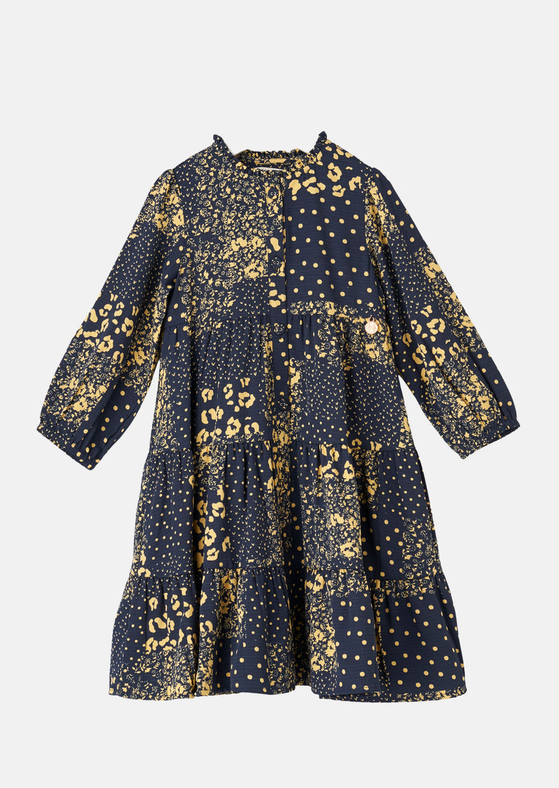 Girls Floral Printed Navy Tiered Shirt Dress