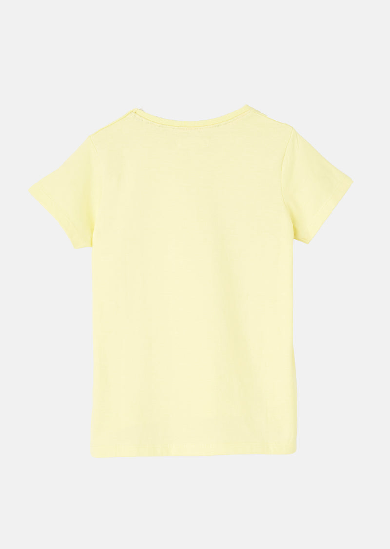 Girls Unique Heart Printed Yellow Cotton T-Shirt