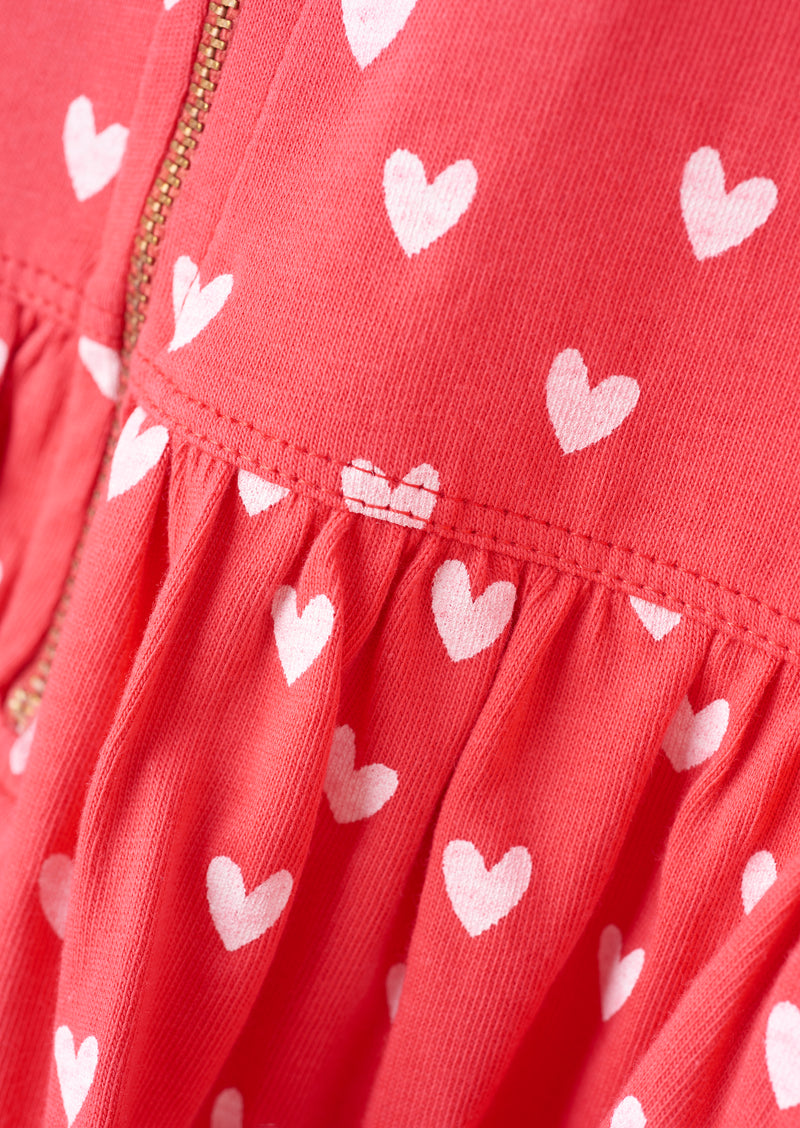 Girls Heart Printed Cotton Coral Pink Dress
